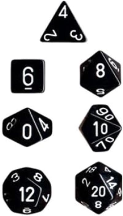 Standard d20 dice set with randomized number distribution